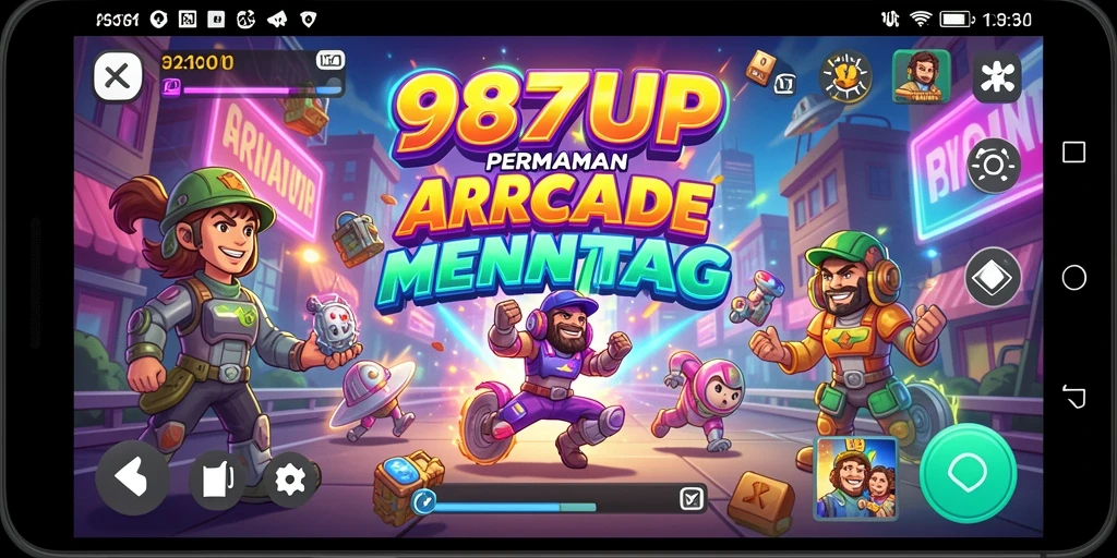 Visual permainan arcade seru di 987UP dengan tantangan mendebarkan.