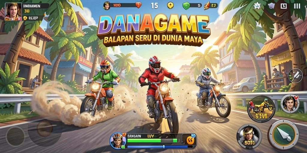 Tampilan mendebarkan dari gameplay balapan di DANAGAME.