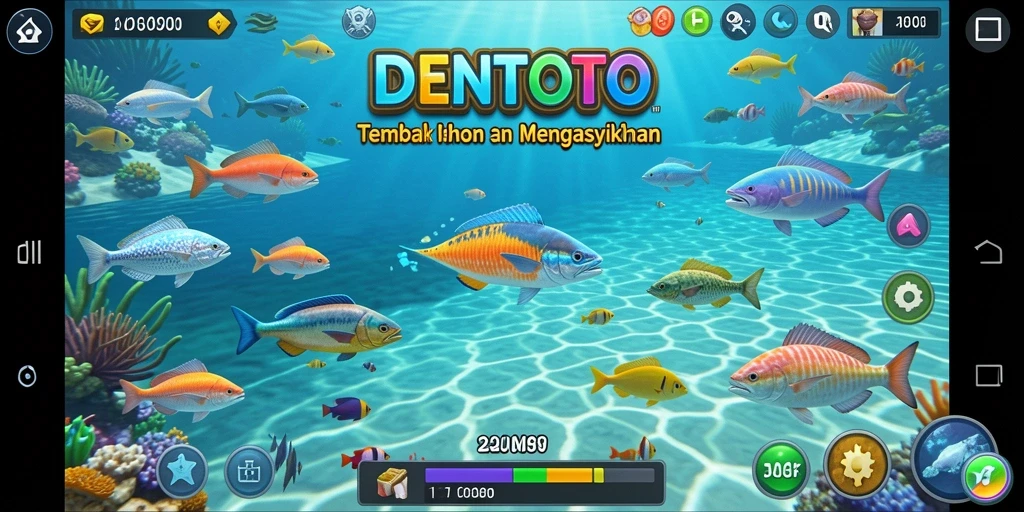 Screenshot gameplay DENTOTO dengan aksi tembak ikan yang seru.