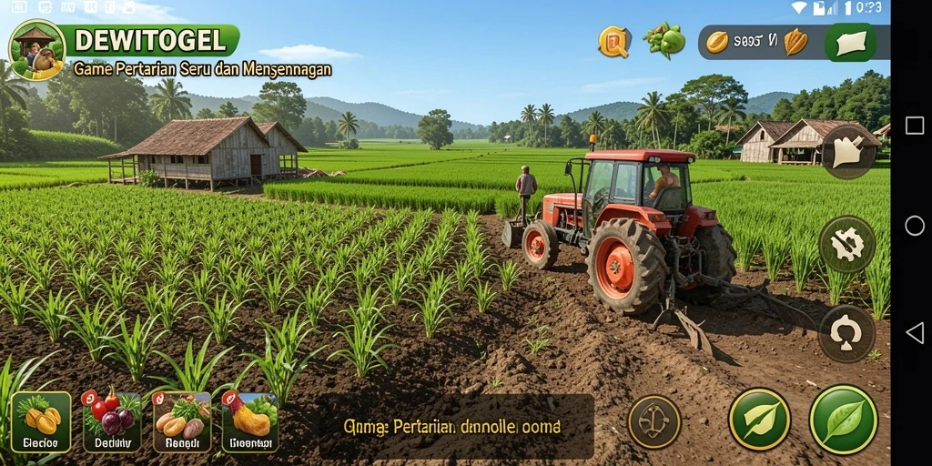 Tampilan gameplay DEWITOGEL dengan aktivitas bertani yang menarik.