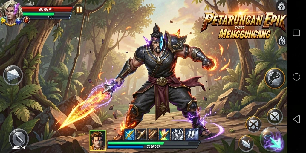 Screenshot dari gameplay menampilkan pertarungan mendebarkan dalam SURGA11.