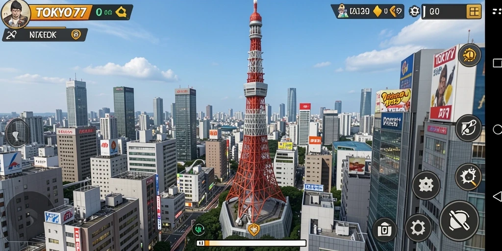 Screenshot menampilkan aksi seru dalam gameplay Tower Defense TOKYO77.