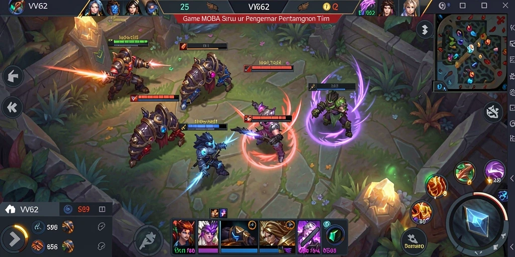 Screenshot gameplay VV62 yang menampilkan pertarungan tim yang mendebarkan.